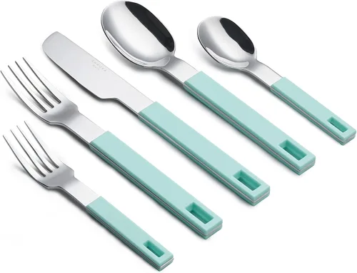 Miniatura 2 de ANNOVA Juego de cubiertos de acero inoxidable con mango de bloque de color, 4 cuchillos, 4 tenedores de cena, 4 tenedores de cena, 4 tenedores