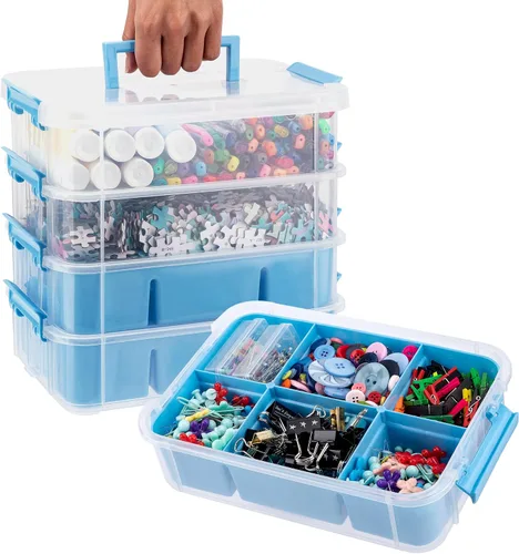 Miniatura 8 de CraftGenes Organizador de almacenamiento de suministros de arte con 2 bandejas extraíbles, 4 capas de 10 cuartos de galón duraderos organizadores