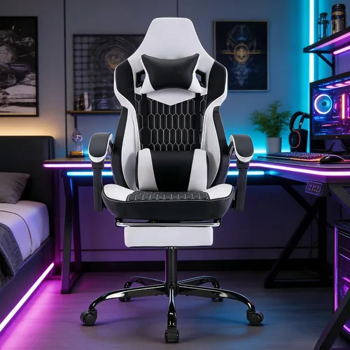 Silla gamer, silla de computadora para juegos con reposacabezas ajustable, soporte lumbar ergonómico, asiento giratorio para salas de estar, Negro