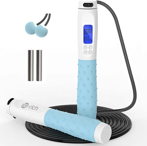 Miniatura 12 de Cuerda de saltar, cuerda de saltar con peso para fitness, cuerda de saltar con contador, asas pesadas, longitud ajustable, cuerda de salto