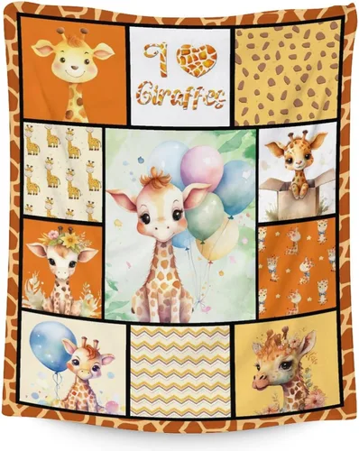 Miniatura 8 de Manta de jirafa para regalo, 30 x 40 pulgadas, bonita manta para adultos y niños, mantas amarillas de felpa suave para sofá, oficina