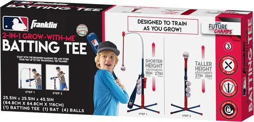 Miniatura 10 de Franklin Sports Grow-with-Me - Soporte de bateo de béisbol para niños + juego de base para jóvenes + niños pequeños - Juego de soporte de bateo
