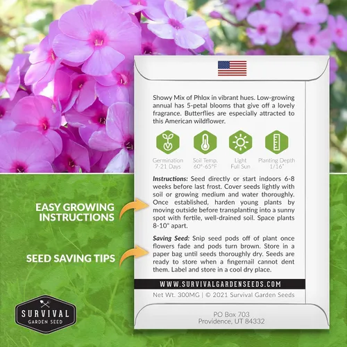 Miniatura 2 de Survival Garden Seeds - Showy Mix anual Phlox Seed para plantar - 5 paquetes con instrucciones para plantar y cultivar hermosas flores silvestres