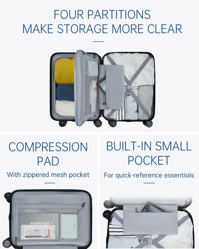 Miniatura 8 de BAGSMART Equipaje de viaje para equipaje de mano, Negro -, Equipaje de mano rígido con ruedas giratorias