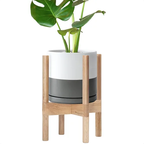 Miniatura 41 de D'vine Dev Maceta de cerámica con soporte de ébano – Maceta redonda moderna de 8 pulgadas con soporte para maceta de madera, color negro, 55-B-M-2