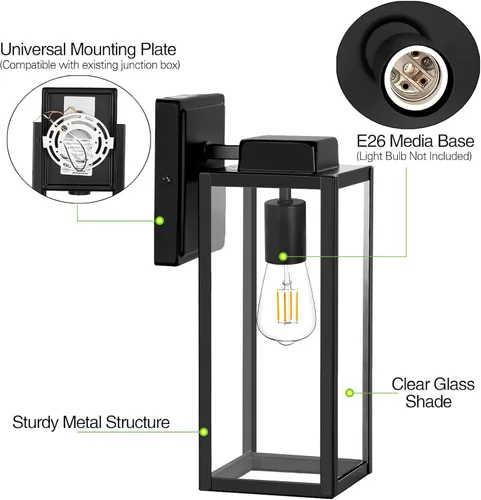 Miniatura 2 de hykolity Luces de pared para exteriores de gran tamaño, linterna de pared exterior de 16 pulgadas, aplique de pared exterior impermeable