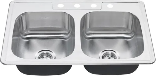 American Standard 20DB.8332284S.075 Colony - Fregadero de cocina con doble tazón, 4 agujeros, 33 x 22 pulgadas, acero inoxidable
