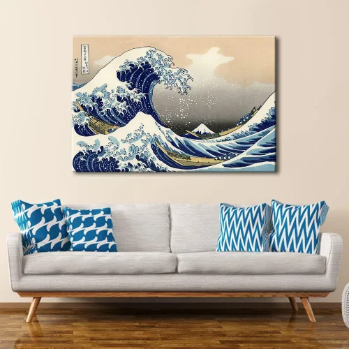 Miniatura 4 de Wieco Art Gran Ola de Kanagawa Katsushika Hokusai Impresiones en Lienzo Giclée Arte de Pared Paisaje Abstracto de Mar Pinturas para la Sala de Estar