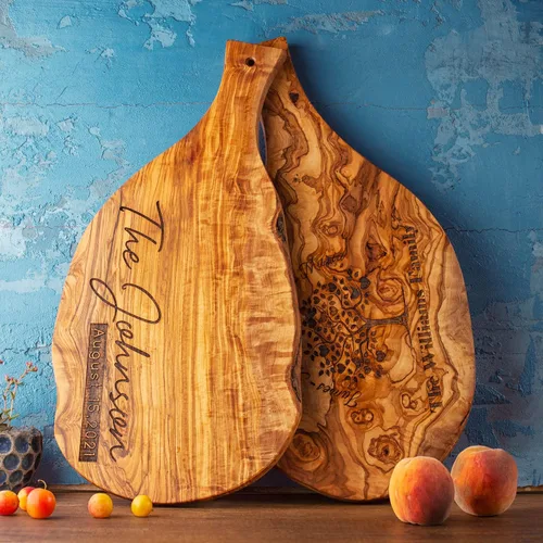 Miniatura 6 de Forest Decor Tabla de servir de madera de olivo, tabla de quesos de madera, tabla de servir con asa, tabla de charcutería de cocina tallada a mano