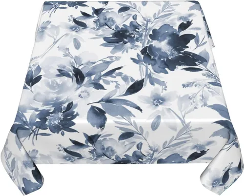 Miniatura 7 de BETGINY Mantel cuadrado azul de verano para exteriores, 54 x 54 pulgadas, mantel de flores de acuarela, mantel de poliéster resistente a