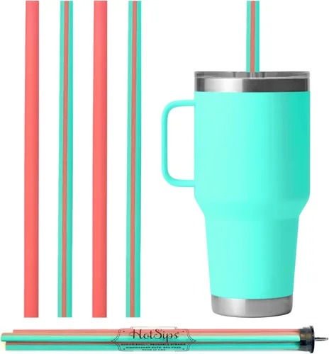 Pajitas reutilizables con estuche de viaje, forma ergonómica, fabricadas en Estados Unidos, 16-32 onzas, para bebidas calientes y frías, Coral