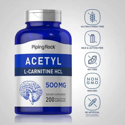 Miniatura 3 de Piping Rock Acetil L-carnitina HCL 500 mg 200 cápsulas en polvo Suplemento sin OMG, sin gluten