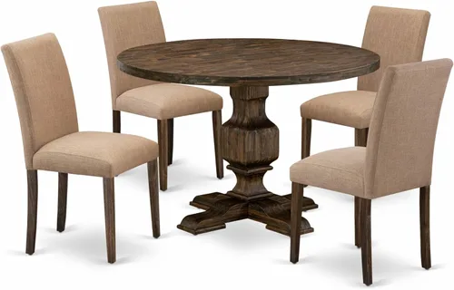 East West Furniture I3AB5-747 - Juego de mesa de comedor de 5 piezas para 4 personas, incluye una mesa de cocina redonda con pedestal y 4 sillas de