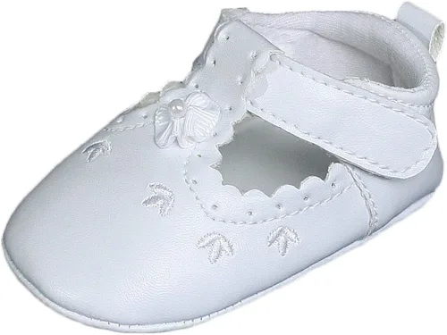 Little Things Mean A Lot Baby Girls All White Faux Leather Zapato de cuna Mary Jane con acentos de perforación