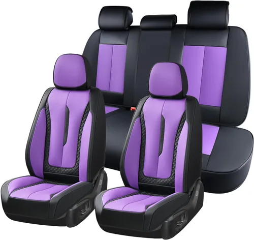 Miniatura 25 de Coverado Juego completo de fundas de asiento de automóvil, fundas rojas para asientos delanteros y traseros, de piel de napa impermeable, cojín
