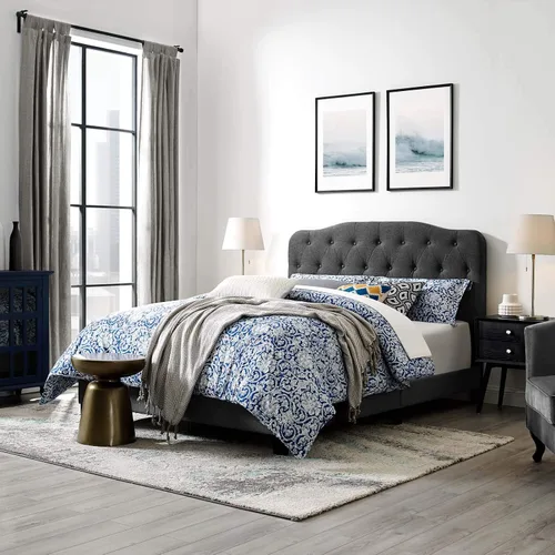 Modway Amelia - Base de cama tapizada de tela capitoné tamaño matrimonial, color gris