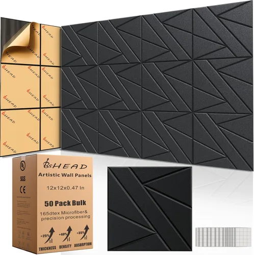 Miniatura 25 de BSHEAD 10 piezas de paneles acústicos de microfibra de 165dtex, paneles de pared insonorizantes autoadhesivos, paneles de espuma de 12 x 12 x 0.4