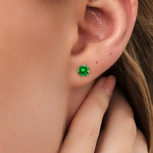 Miniatura 141 de Gem Stone King Aretes solitarios con piedra natal de oro de 14 quilates Redondos de 0.236 in Aretes de oro para mujeres y hombres