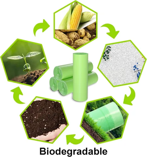 Miniatura 5 de TECHSHARE Bolsas de basura biodegradables de 1.2 galones, 80 unidades, bolsas de basura compostables, capacidad de 1.5 galones, color verde