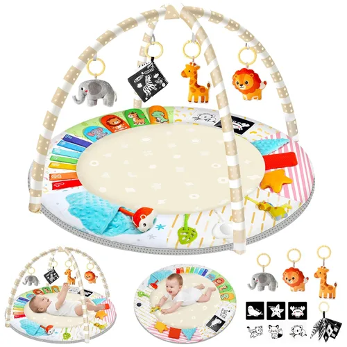 URMYWO Alfombrilla para el tiempo de barriga: cómoda alfombra de juego para el suelo del bebé, gimnasio de actividades para 0-3-6-18 meses, 6 zonas