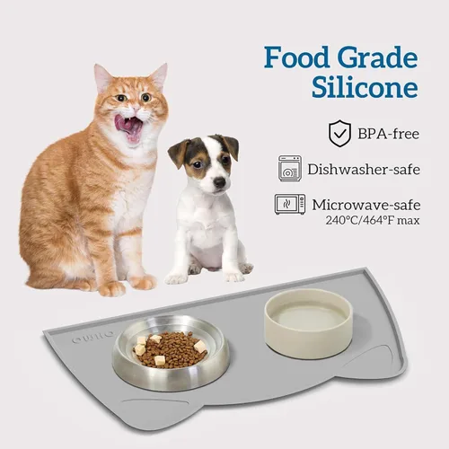 Miniatura 3 de OHMO - Tapete de silicona para comida para gatos, tapete de alimentación de mascotas para el piso, antideslizante e impermeable, bandeja para agua