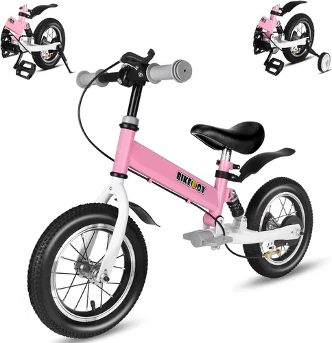 Balance Bike 2 in 1,The Dual Use of a Kids Balance Bike and Kids Bike,12 14 Inches for 2-6 Years Old,with Shock Absorbers, Fenders, Pedals, Rosa