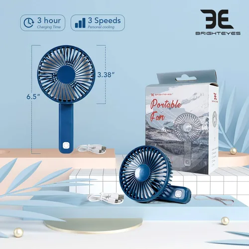 Miniatura 5 de Bright Eyes Ventilador de mano con mango ajustable giratorio Paquete de 2 Ideal para sofocos Recargable con micro USB (amarillo)