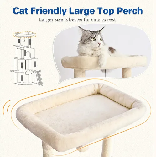 Miniatura 3 de ABCPET Torre de árbol para gatos de 63 pulgadas de varios niveles para gatos de interior con postes rascadores de sisal, condominio, hamaca, bola