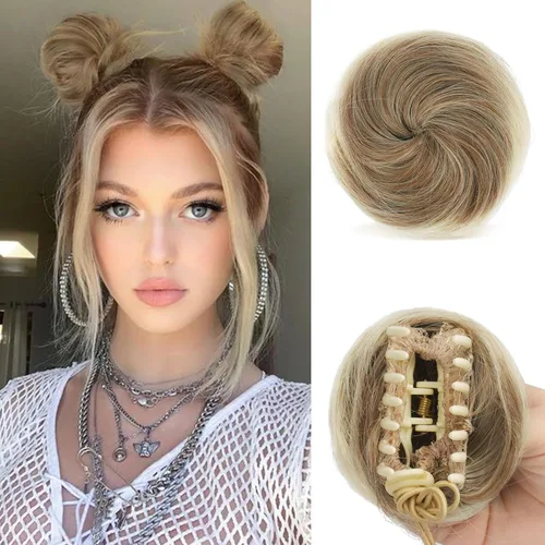 Miniatura 8 de Sofeiyan 2 piezas de extensión de cabello rizado ondulado en forma de moño desordenado, mini moño desordenado con banda elástica, peluca sintética