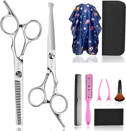 Fcysy - Kit de tijeras de corte de pelo para niños, 6 pulgadas, punta redonda, tijeras de corte de pelo, tijeras de adelgazamiento, suministros de