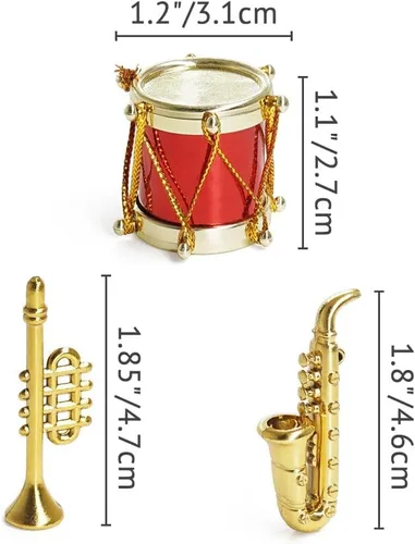 Miniatura 4 de Odoria Instrumentos musicales en miniatura 1/12, 5 piezas, mini instrumento de latón de plástico, saxofón, trompeta, trombón, miniaturas, accesorios