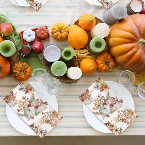 Miniatura 5 de Seajan 200 Piezas Servilletas de Papel de Calabaza de Otoño de Acción de Gracias Toallas de Mano Desechables para Baño Toallas de Invitados