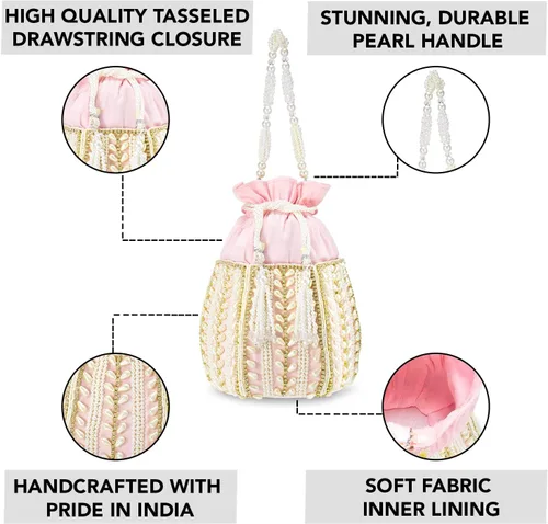 Miniatura 3 de Aheli Potli Bags Gift for Women Evening Bag Clutch Ethnic Bride Purse with Drawstring