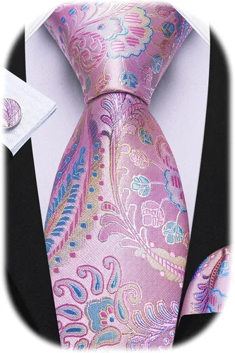 Miniatura 136 de Barry.Wang - Juego de corbata de seda para hombre, diseño de cachemira, pañuelo y gemelos de bolsillo