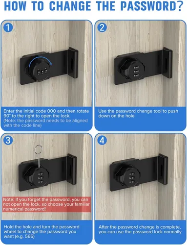Miniatura 3 de Cerraduras de cerradura de contraseña para gabinete, cerradura de puerta de granero de 90 grados, cerradura de combinación de seguridad