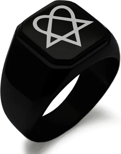 Tioneer - Anillo de acero inoxidable para hombre, con monograma, con inicial, cuadrado, parte superior plana (color negro, dorado, plateado), talla