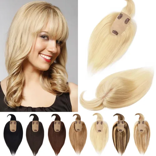 Miniatura 14 de Toppers de cabello humano real para mujeres con cabello delgado, 6 pulgadas, marrón oscuro