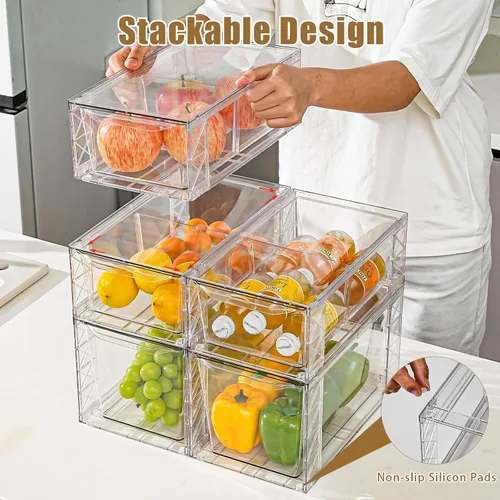Miniatura 2 de Paquete de 6 organizadores y almacenamiento de despensa, organizador de almacenamiento de cocina apilable transparente, contenedores organizadores