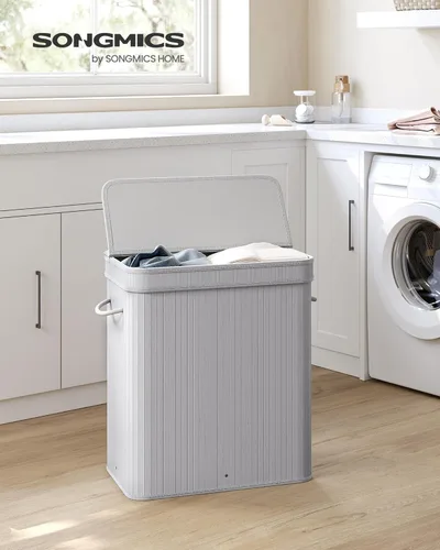 Miniatura 2 de SONGMICS Cesta de ropa sucia con tapa, Cesta de bambú para ropa sucia, Cesta de lavandería extraíble lavable a máquina, con asas, 26.4 galones