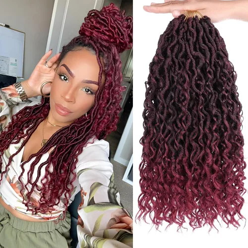 Miniatura 16 de COOKOO 14 pulgadas, 8 piezas de cabello de ganchillo Goddess Locs en total 112 hebras de pelo sintético negro natural de ganchillo de río hippie