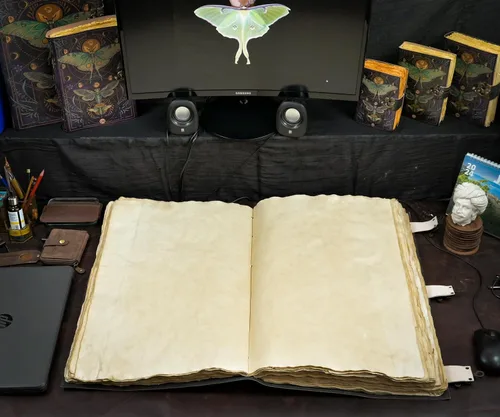 Miniatura 5 de Libro de Hechizos en Blanco Diario de las Sombras con Cierre de Cerradura Vintage Hecho a Mano de Cuero con Estampado de Polillas Luna y Mariposa
