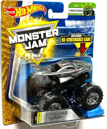Miniatura 4 de Hot Wheels Monster Jam 2018 Creatures Cyborg Shark (con coche re-aplastable) escala 1:64