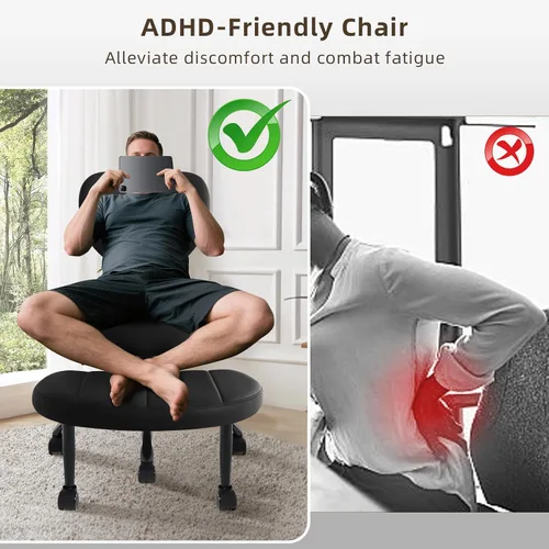 Miniatura 7 de Silla de Piernas Cruzadas, Silla de Oficina en Casa Criss Cross ADHD con Ruedas, Sillas de Escritorio Ergonómicas de Rodillas de Yoga de Altura