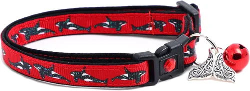 Miniatura 4 de Orca Whales on Red Cat Collar - Safety - Breakaway - Charm and Bell - Pugs2Persians (Small(10lbs & Less), Aqua)