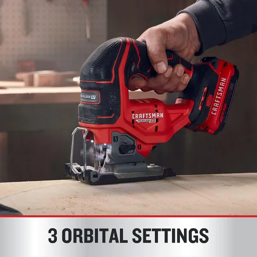 Miniatura 5 de CRAFTSMAN V20 RP - Sierra de calar inalámbrica, 3 ajustes orbitales, hasta 3,200 SPM, velocidad variable sin llave, solo herramienta (CMCS650B)