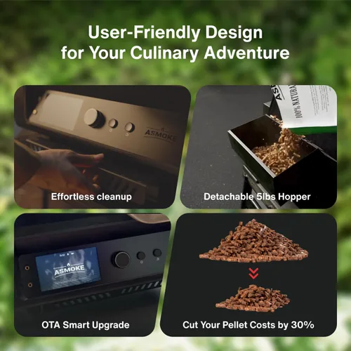 Miniatura 7 de ASMOKE Essential– Guga's Pick Parrilla de pellets de madera portátil inteligente y ahumador con pantalla LCD de 5 pulgadas, parrilla 8 en 1
