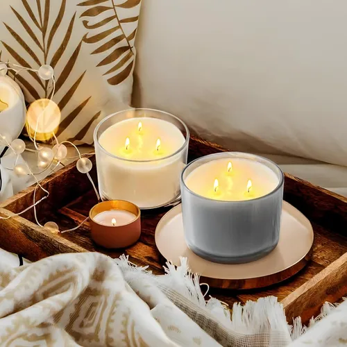 Miniatura 6 de SHOWIN Tarros de vela gruesos de 18 onzas para hacer velas, 6 unidades, frascos vacíos con tapas de madera para hacer velas, recipiente de muestra