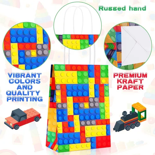 Miniatura 4 de Diomelu 24 bolsas de bloques de construcción, bolsas de dulces de ladrillos de color, bolsas de regalo para fiestas temáticas con asas, bolsa