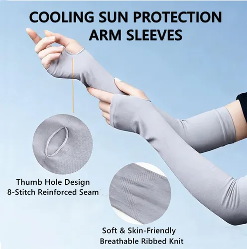 Miniatura 4 de Mangas de protección solar con orificios para el pulgar para hombres y mujeres, cubierta de compresión de enfriamiento para brazo UV, manga negro