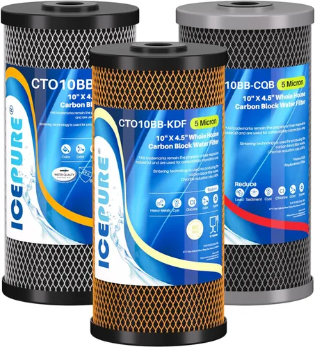 ICEPURE Juego de filtros de agua para toda la casa de 4.5 x 10 pulgadas, kit combinado de sistema de filtración de agua de 3 etapas con bloque de